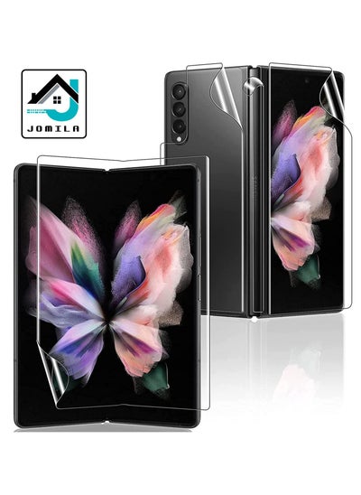 Buy 3 in 1 Front + back GLASS Film Designed for Galaxy Z Fold 3 5G soft hydrogel film Explosion proof Suitable for screen protector of Samsung Galaxy Z Fold 3 2021 Transparent in UAE