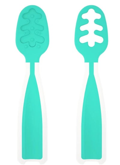 Buy Set of 2 Self-Feeding Weaning baby Spoons with Antibacterial Tech, Easy-Grip Handles and Reversible Design for 4 Months and up in UAE