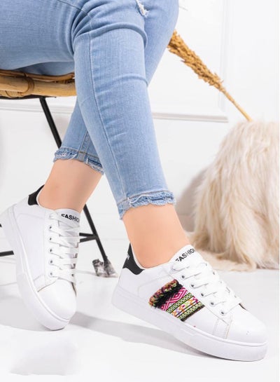 Buy Sneakers Flat Leather-White in Egypt