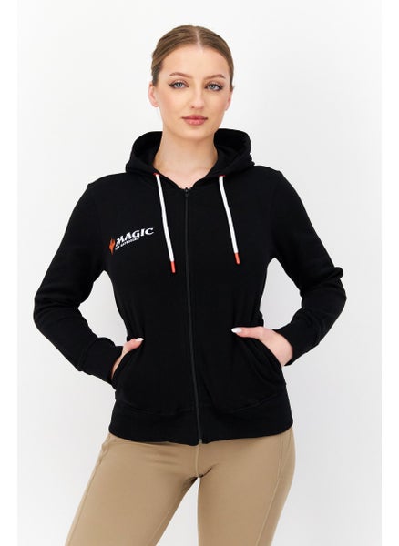 اشتري Women Hooded Long Sleeve Full Zip Embroidered Sweatshirt, Black في الامارات