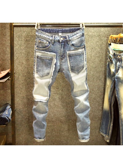 Buy Autumn Winter Fashion Patchwork Jeans Men Light Blue 6655 Pants in Saudi Arabia