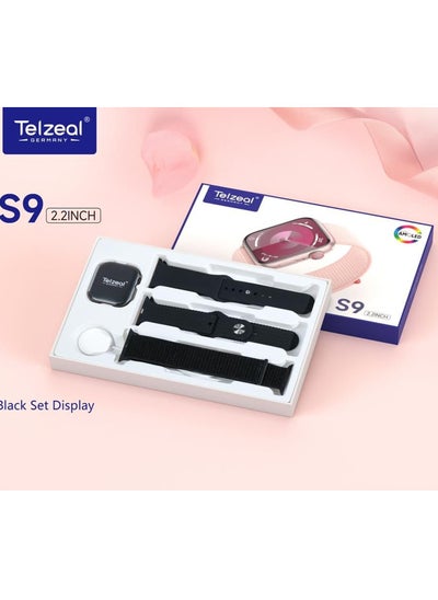 Buy Telzeal S9 2.2 Inch Full Screen AMOLED Display Smart Watch With 3 Pair Strap and Wireless Charger For Ladies and Gents Black in UAE