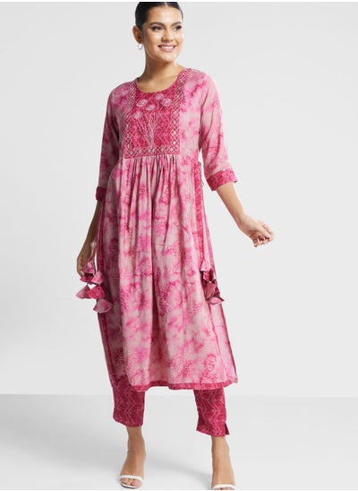 Buy Embellished Printed Kurti & Pants Set in UAE