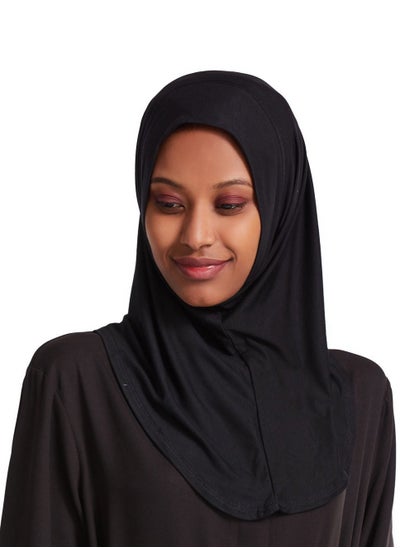 Buy Women's Modal Stretch Long Scarf Solid Color Hijab Inner Cap Black in Saudi Arabia