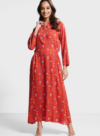 Buy Printed V-Neck Dress in UAE