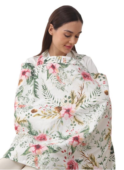 Buy Cotton Nursing Cover for Breastfeeding, 360° Coverage, Breathable and Portable, Rose Pattern, Privacy Breast Feeding Cover for Baby 100*70cm in UAE