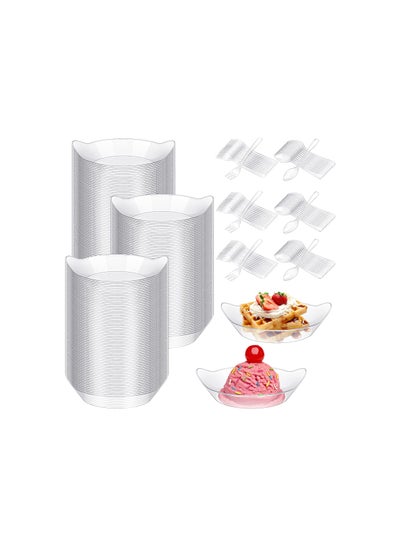 اشتري 100 Pack Mini Appetizer Plates, Clear Mini Dessert Plates, Small Disposable Plastic Plates Set, 100 Pack Appetizer Forks, Mini Plastic Forks, 100 Plastic Spoons, for Wedding Party Dishes في السعودية