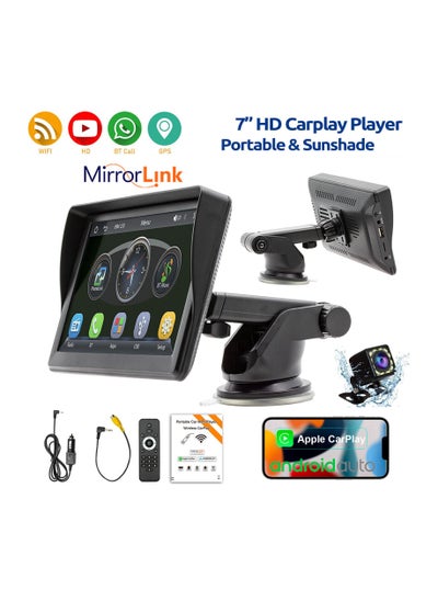 اشتري 7 Inches Portable Wireless Apple Carplay and Android Auto Car Radio Stereo WIth 12LED Camera,IPS Touchscreen Multimedia Player & Bluetooth 5.0 Audio Hands Free Calling, Mirror Link/GPS/Siri في السعودية