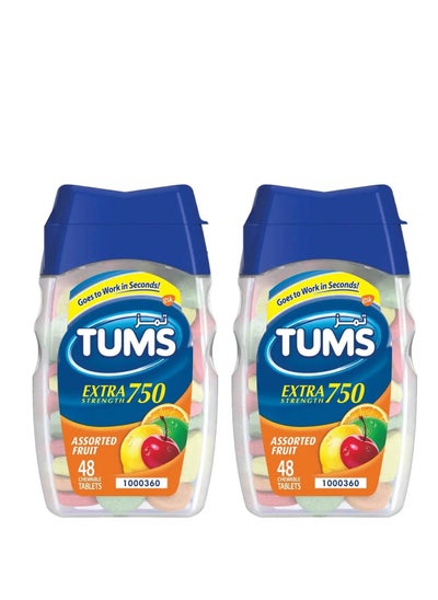 Buy Tums Pack Of 2 Extra Strength 750mg 48 Chewable Tablets in Saudi Arabia