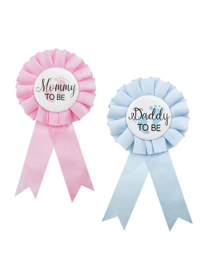 Buy Daddy and Mommy to Be Tinplate Badge Pin, Gender Reveal Button Pins, Rosette Ribbon Baby Shower Decorations, New Daddy Mom Gifts for Baby Shower Party Celebration (10 Pcs, Pink + Blue) in UAE