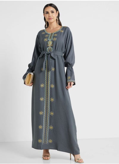 Buy Embroidered Belted Jalabiya in Saudi Arabia