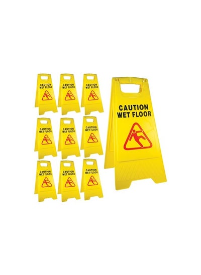 Buy Caution Wet Floor Sign Board, Foldable, Sturdy Double-Sided Safety Warning Signs, Yellow Wet Floor Stand (Pack of 10) in UAE