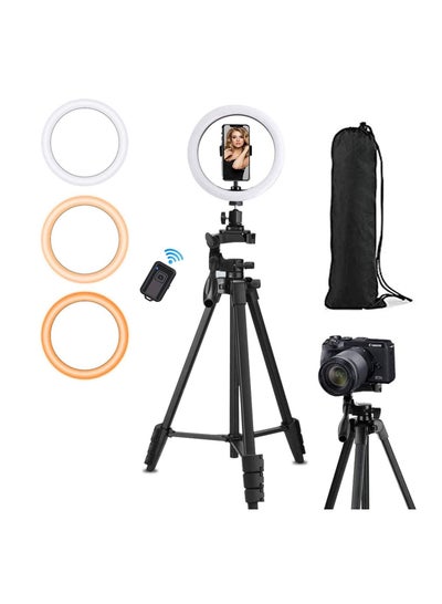 Buy QITELE 10" LED Selfie Ring Light with 54"Tripod Stand & Cellphone Holder for Live Stream/Makeup/YouTube Video, Dimmable Beauty Ringlight for iPhone Android - (9.0*44.0*37.6) in UAE