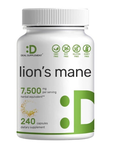 Buy Lions Mane Mushroom Supplement 7500Mg Per Serving 240Capsules in UAE