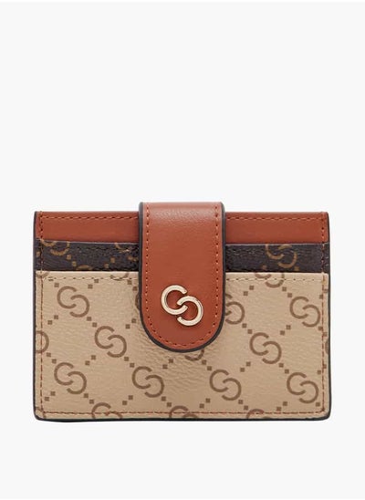 Buy Women Monogram Print Cardholder with Button Closure in UAE