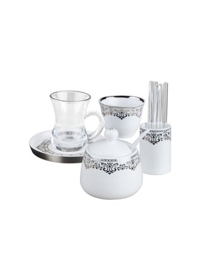 Buy 28 Piece Porcelain Tea&Coffee Set White Silver in Saudi Arabia