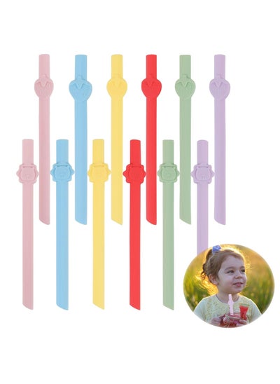 Buy 12 PCS Silicone Straws,5.3 Inch Reusable Silicone Straws BPA Free Food Grade Dishwasher Safe Multi-coloured Cartoon Style Rubber Straws for Kids in Saudi Arabia