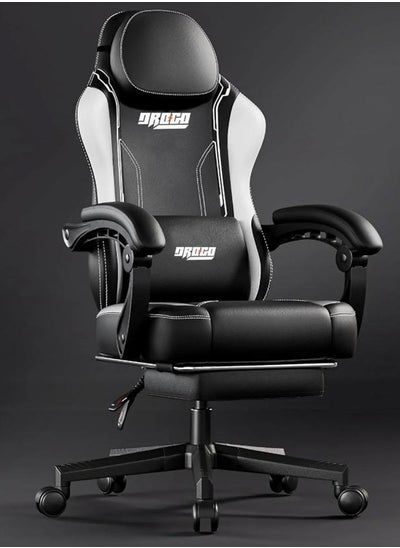 Buy Drogo Ergonomic Gaming Chair, Computer Chair with Linkage Armrest, Footrest & Adjustable Seat Video Game Chair with Leather, Head & Massager Lumbar Pillow Home & Office Chair with Recline Black White in UAE