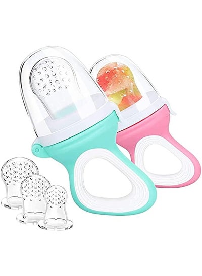 Buy Baby Food Pacifier Feeder 2 Pcs With 3 Replacement Silicone Pouches Fresh Fruits Nipple Teether Toy For Toddlers Infant in UAE