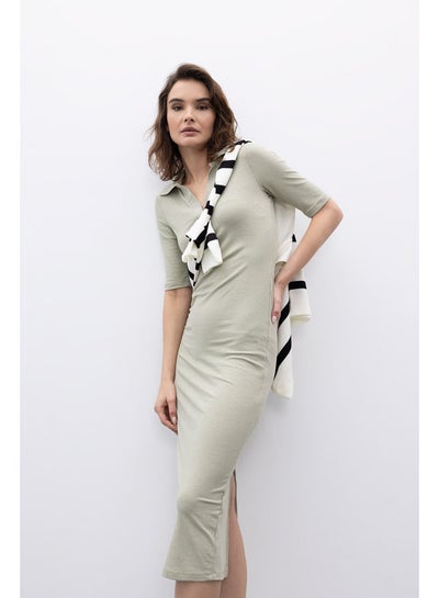 اشتري Woman Bodycon Polo Neck Short Sleeve Short Sleeve Knitted Dress في مصر