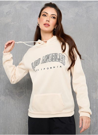 اشتري Regular Fit Slogan Text Print Hoodie في السعودية