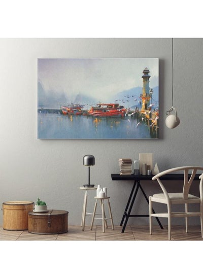 Buy Fishing boat and lake at the morning Printed Canvas wall art 120x80 in Egypt