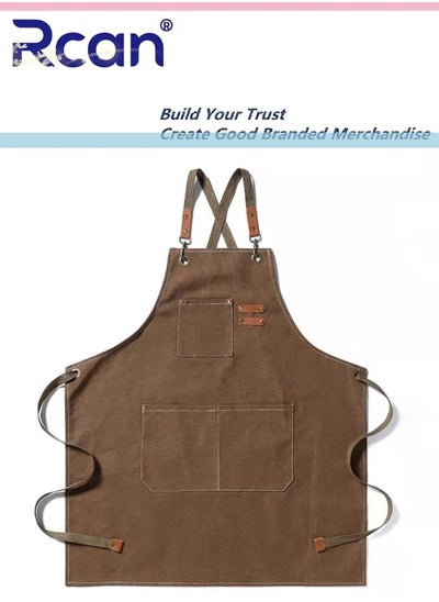 Buy Chef Grill or Work Aprons with Large Pockets Cross Back Chef Apron Adjustable Straps Painting Barbecue Kitchen Cooking Baking Apron Work Shop Accessories Welding Carpenter Bib Apron for Women Men in Saudi Arabia