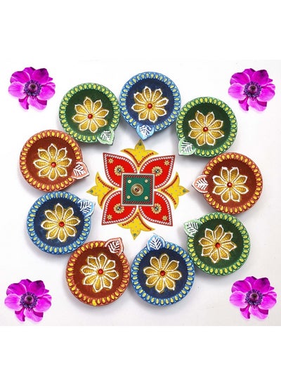 Buy Terracotta Handmade Design Decorative Diya/ Mitti Diya/Oil Lamp For Pooja, Diwali, Festival Decoration ( Multicolour) (9 Pcs) (2.5 X 2.1 X 1 Inch) in UAE