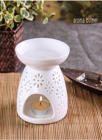 اشتري Ceramic Tealight Holder Essential Oil Candle Warmers Carved Petal White في الامارات