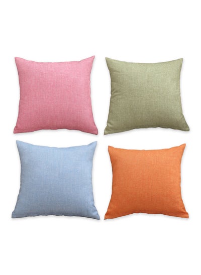 Buy Adando Pillow Covers 4Pcs Decorative Nordic style 21 x 21 Inches Solid color Cotton Polyester Square Pillow Cushion Case for Sofa/Bed/Home Decor（Pink Orange Blue Green） in Saudi Arabia