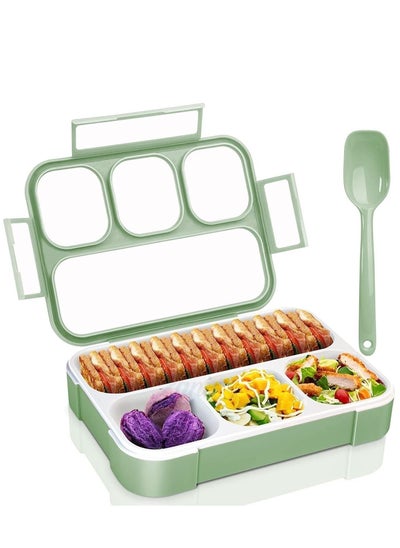 Buy Leak Proof 4 Compartment Lunch Box for Kids School Reusable Microwave Freezer Safe Food Tiffin Box Containers with Spoon, Office Lunch box, Green - 1000ML in UAE