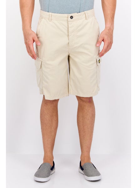 Buy Men Embroidered Logo Cargo Shorts, Beige in UAE