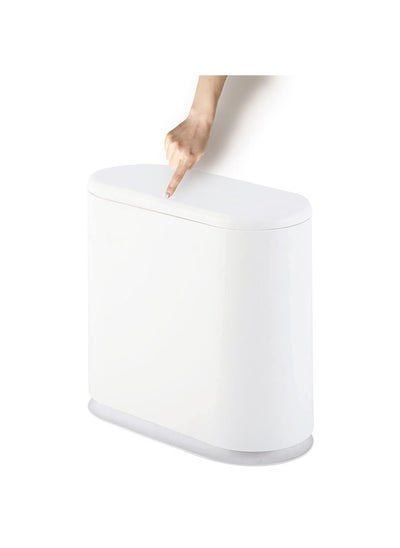 Buy LENND 10 Liter Rectangular Plastic Trash Can Wastebasket with Press Type Lid, Garbage Container Bin for Bathroom,Powder Room,Bedroom,Kitchen,Craft Room,Office (White) in UAE