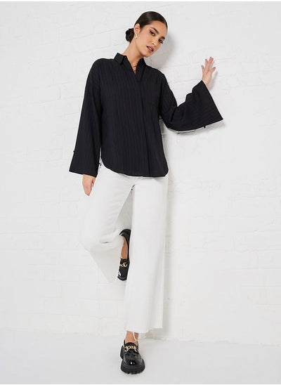 Buy Flare Sleeve Crepe Oversized Longline Shirt in Saudi Arabia