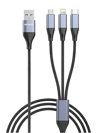 Buy 3 in 1 USB Phone Charger Cable 1.2Mtr, 5A Fast Braided Nylon Unbreakable Charging Cable, Universal Multiple Ports Charging Cord with USB C/Micro USB/IOS Connector for Phones in UAE