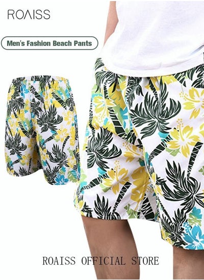 اشتري Men's Beachwear Quick Dry Beach Pants Swimming Trunks Leaves Pattern Thin Five-point Casual Pants Sports Running Boxer Swim Shorts Swimsuit Summer Multicolor في الامارات