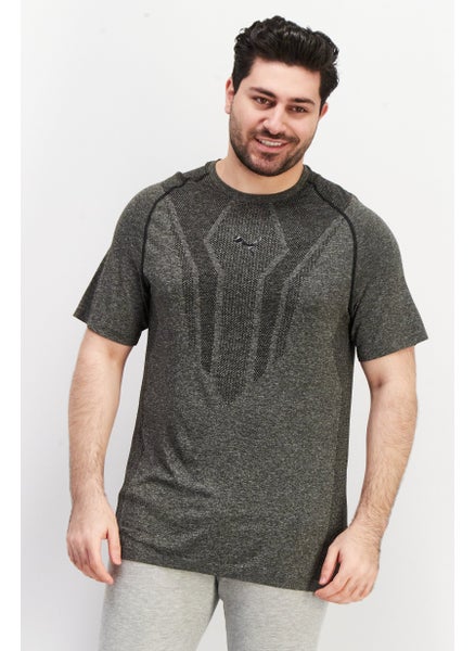 Buy Men Crew Neck Short Sleeves Textured T-Shirt, Grey in UAE