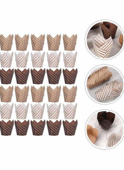 اشتري Baking Paper Cups Cupcake Liners, 100Pcs Brown White Tulip Style Baking Wrappers Muffin Cups Greaseproof Paper Square Non-Stick for Medium Large Cupcakes Mini Cake Party Birthday (Random Color) في الامارات