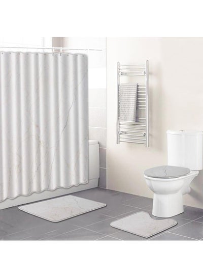 اشتري 4-Piece Water-resistant Shower Curtain & Lid Toilet Cover Pedestal Rug Non-slip Bath Mat Bathroom Decoration Accessories في السعودية