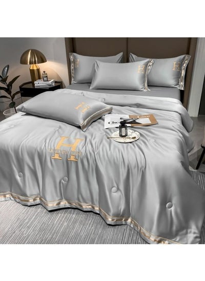 اشتري Satin Bed Sheets Soft 4Pcs Sheet Set Cooling Silk Bedding Set with Deep Pocket Fitted Sheet Quilt Cover and Pillowcase Grey في الامارات