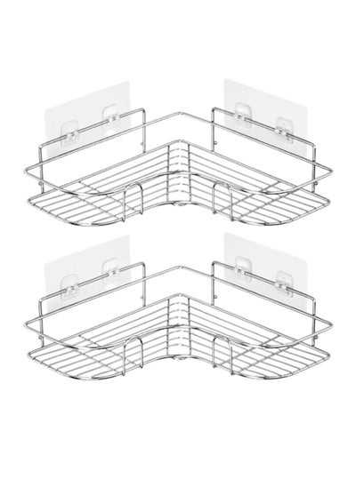 Buy 2PCS Corner Shower Shelves Self Adhesive No Drilling Wall Mounted Shower Storage Shelf Organizer For Your Bathroom Kitchen And Toilet. in UAE