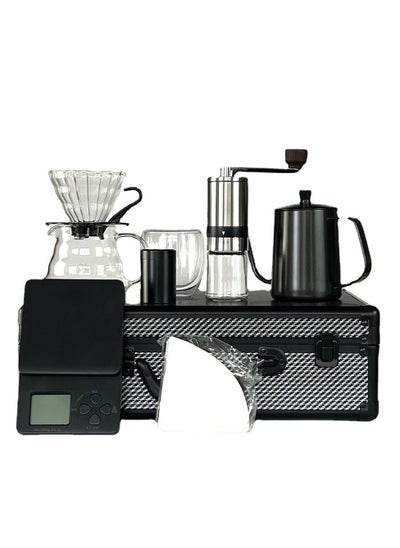 Buy V60 Set of 9 Pour Over Hand Drip Coffee Maker Set Manual Brew Coffee Set With Portable Aluminium Alloy Travel Case in UAE