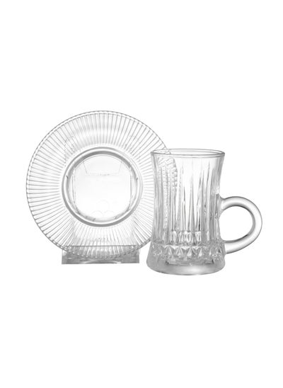 Buy A set of glass tea cups and saucers, 24 pieces (12 cups + 12 saucers) in Saudi Arabia