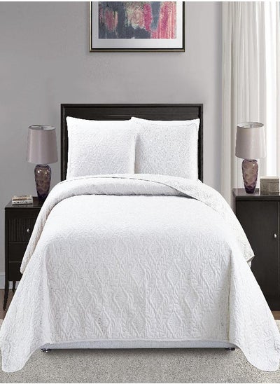 Buy Mk Collection 3pc King/California King Over Size 118"x106" Diamond Bedspread Bed-Cover Embossed Solid White New in UAE