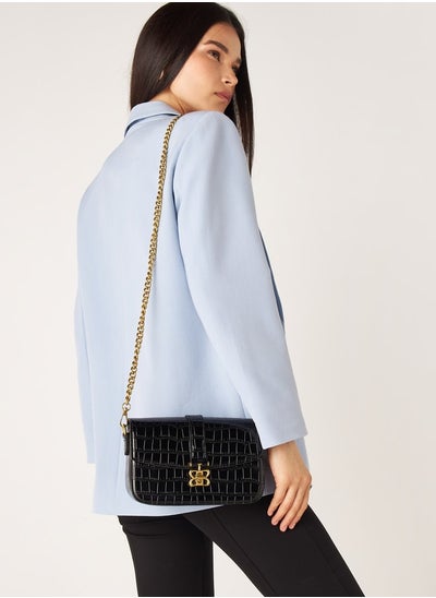 Buy Textured Crossbody Bag with Chain Strap in Saudi Arabia