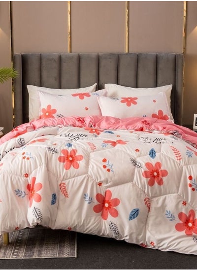 Buy Reversible Comforter set of 4 pieces 220*240cm Beautiful Pink Flowers Design. in UAE