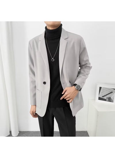 Buy Casual Korean Mens Blazer New JacketLight gray (high quality) Light gray (high quality) in UAE