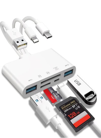 Buy SD Card Reader 5-in-1 Memory Card Reader USB OTG Adapter & SD Card Reader for i-Phone/i-Pad, USB C and USB A Devices in UAE