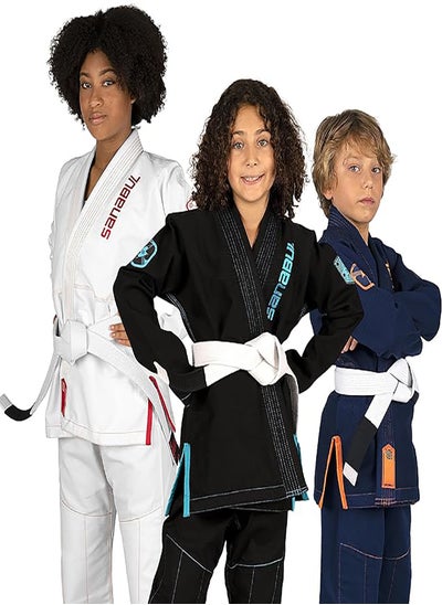 اشتري Sanabul Future Legends BJJ Gi for Kids | Premium Youth Brazilian Jiu Jitsu Gi with FREE White Belt | Lightweight & Durable Jiu Jitsu Kimono for Children and Youth (BLACK/BLUE, K1) في الامارات