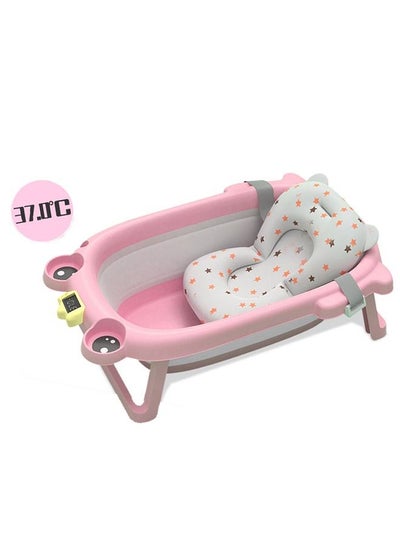 Buy Portable Foldable Baby Bathtub With Cushion And Temperature Sensor (Pink) in UAE